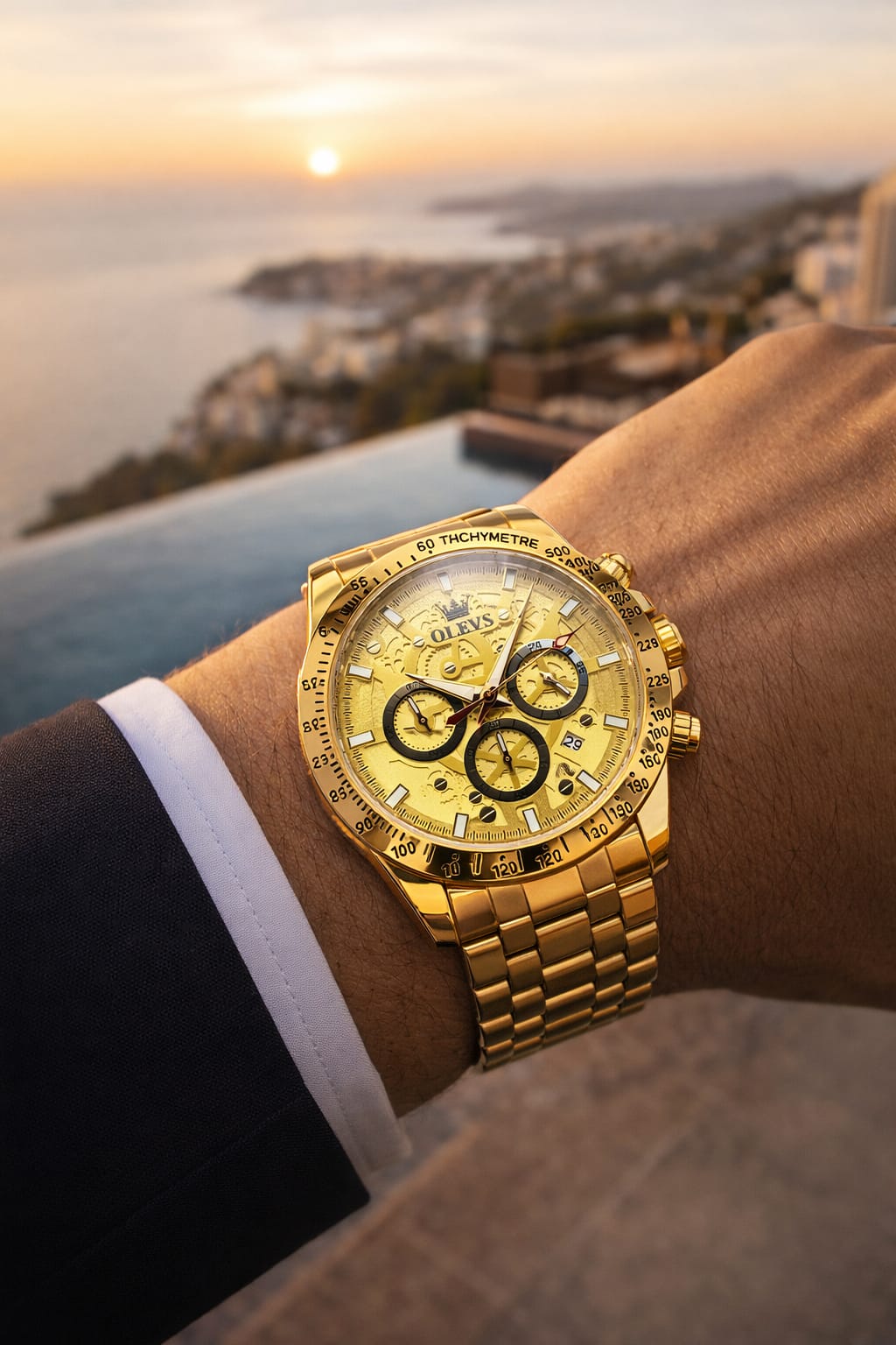 Relógio Masculino Cronógrafo Dourado – Luxo, Imponência e Alta Performance