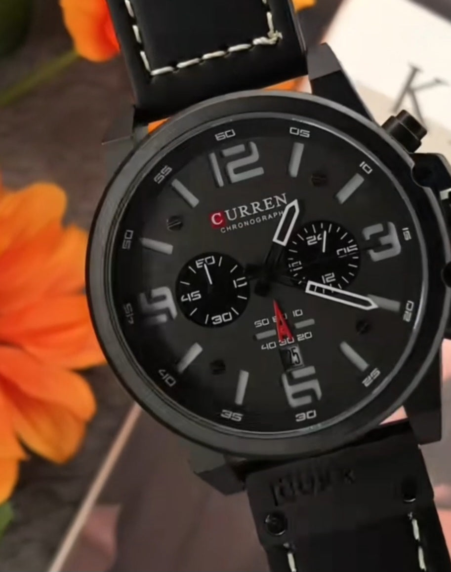 Curren 8314 Linha Vanguard – Presença Esportiva com Elegância Moderna/ pulseira couro, quartzo