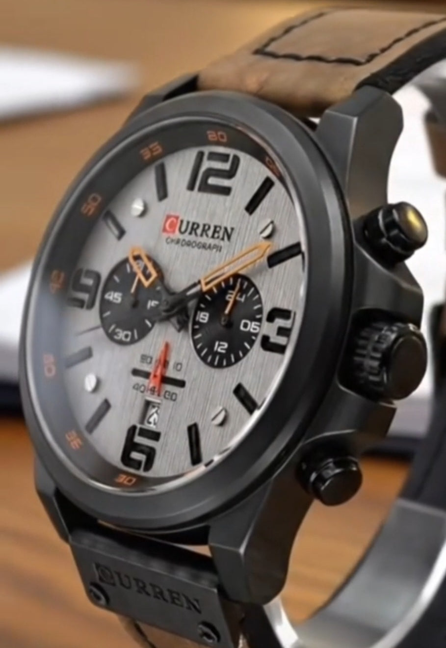 Curren 8314 Linha Vanguard – Presença Esportiva com Elegância Moderna/ pulseira couro, quartzo