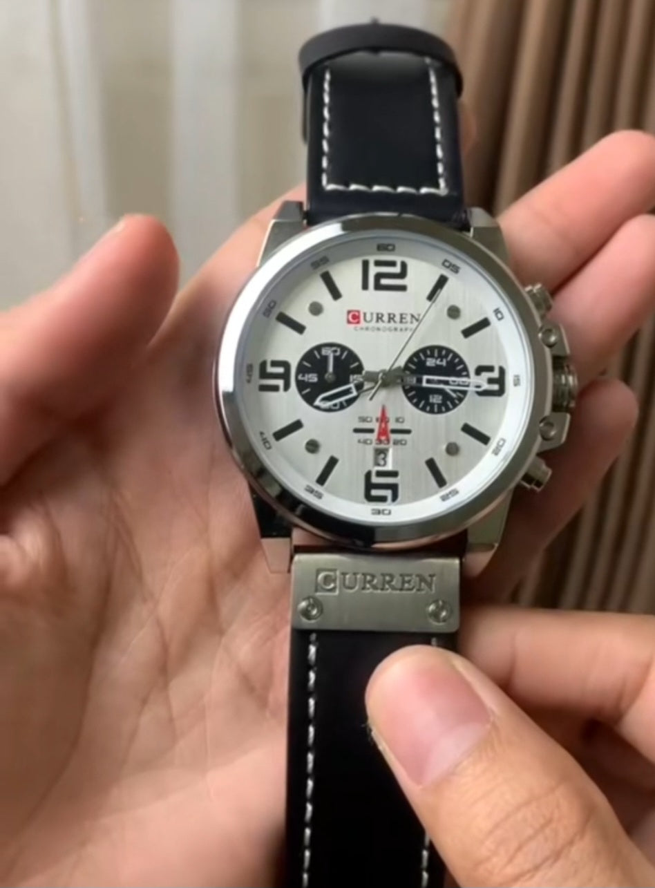 Curren 8314 Linha Vanguard – Presença Esportiva com Elegância Moderna/ pulseira couro, quartzo