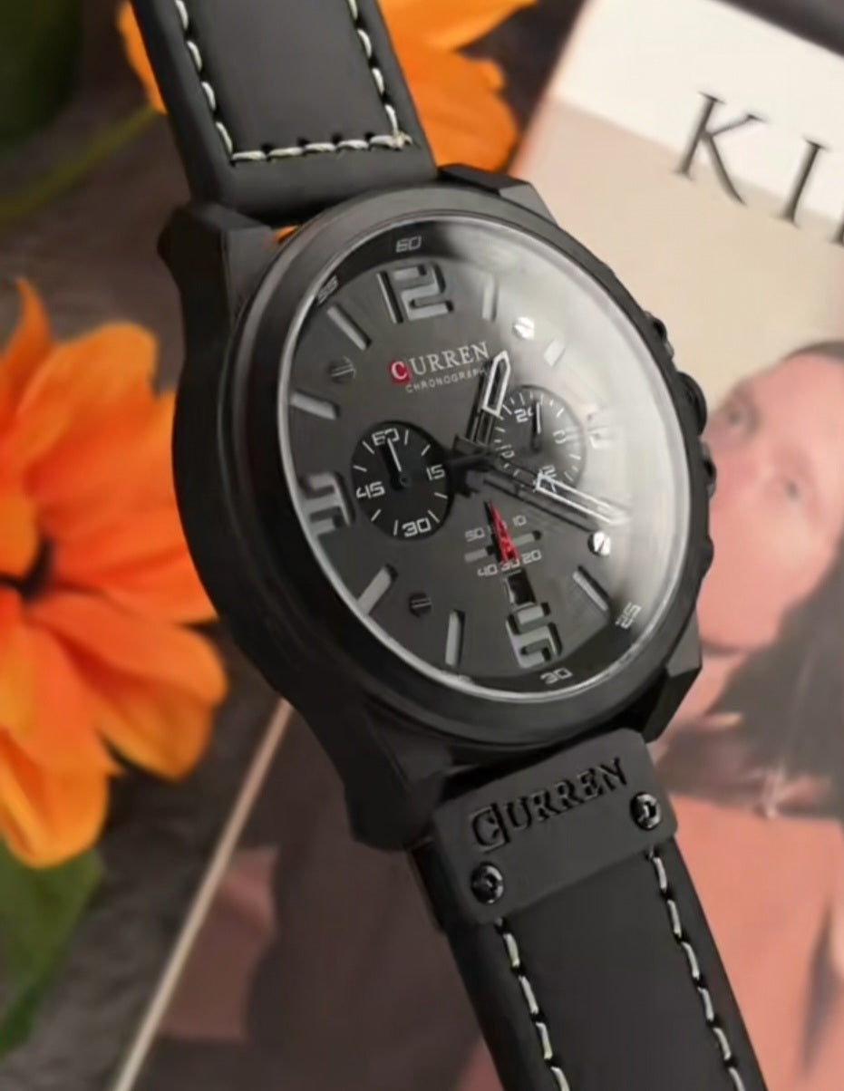 Curren 8314 Linha Vanguard – Presença Esportiva com Elegância Moderna/ pulseira couro, quartzo