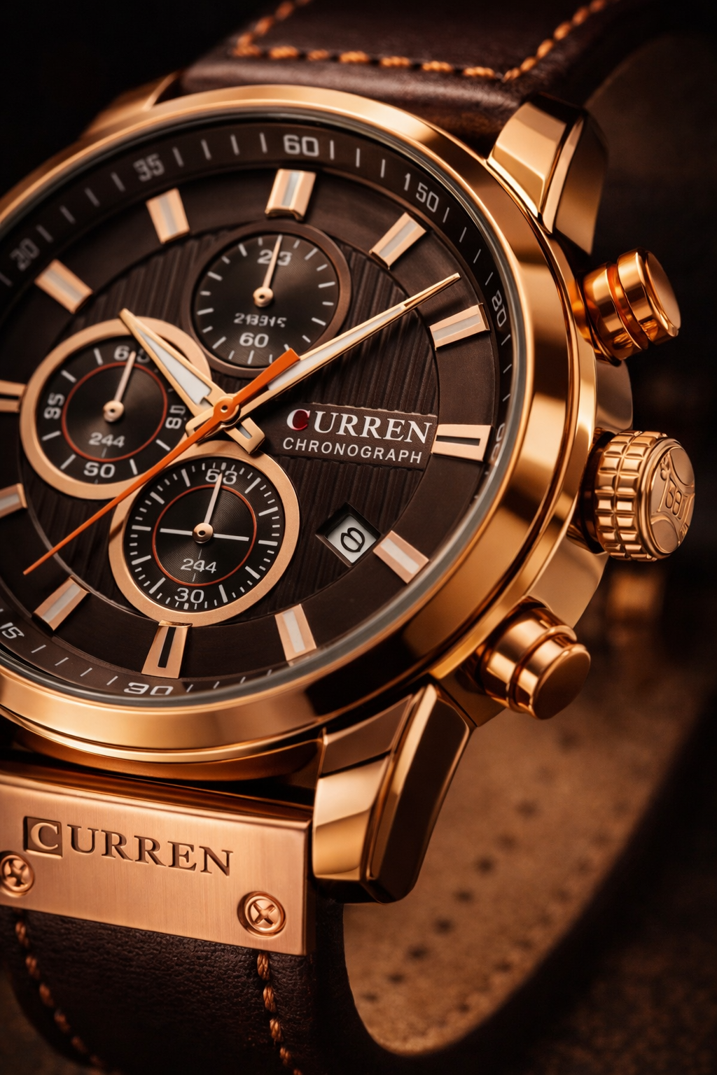 Relógio Curren Masculino Premium com couro marrom – Presença que se Respeita