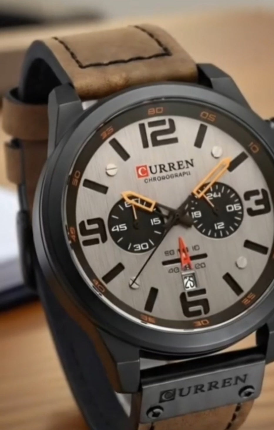Curren 8314 Linha Vanguard – Presença Esportiva com Elegância Moderna/ pulseira couro, quartzo