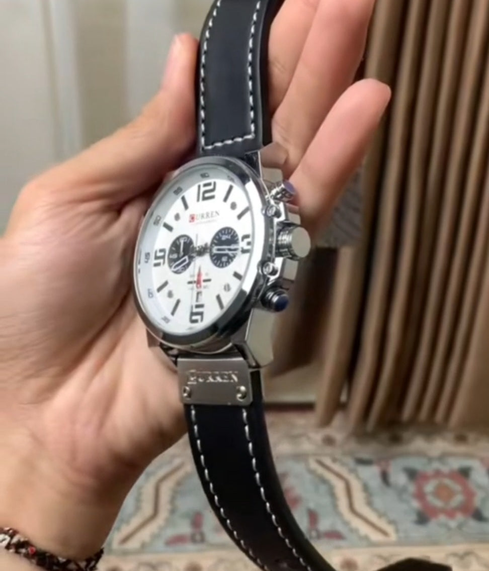Curren 8314 Linha Vanguard – Presença Esportiva com Elegância Moderna/ pulseira couro, quartzo