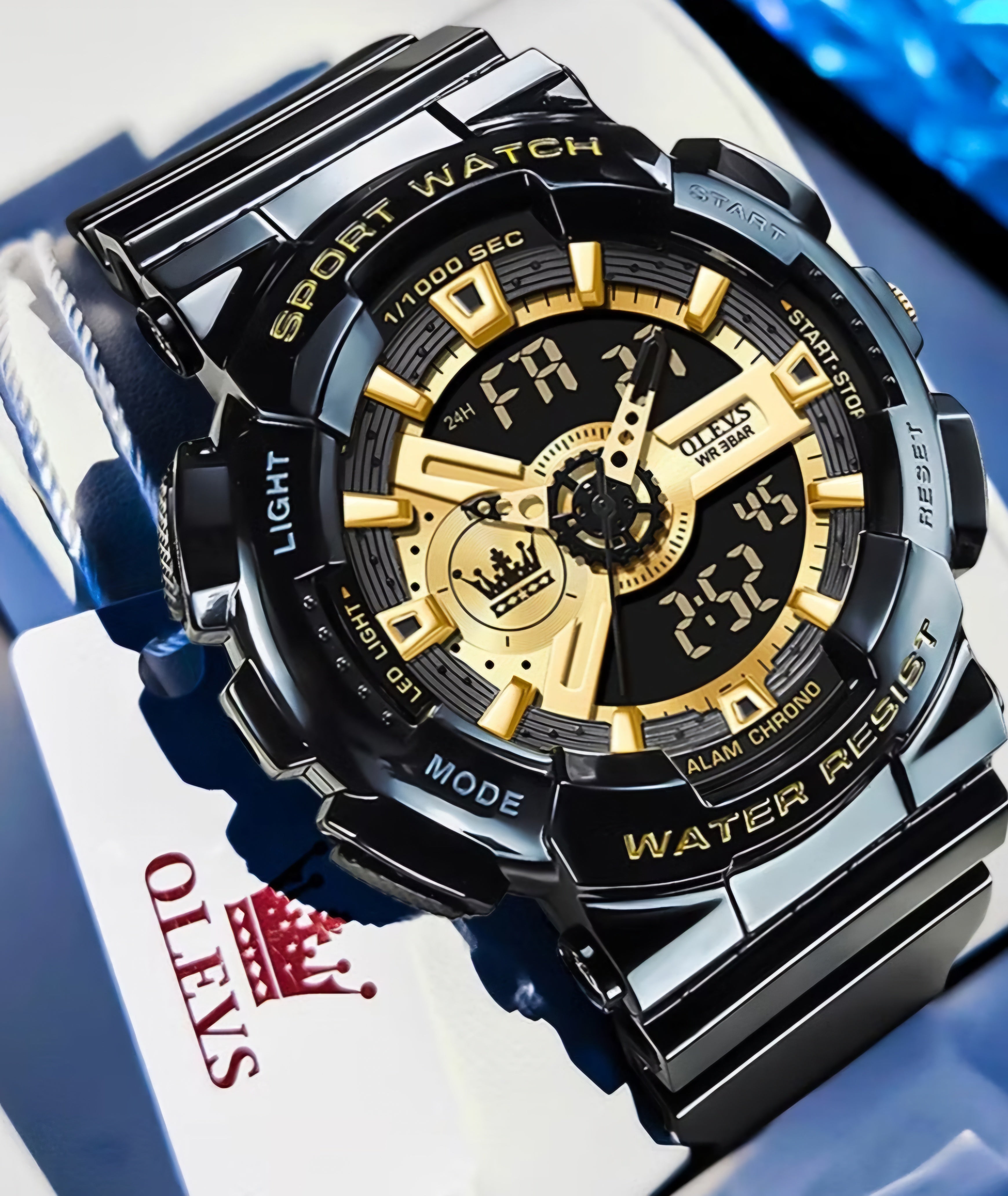 Relógio Olevs maculino preto e dourado
Potência esportiva com presença marcante e identidade moderna