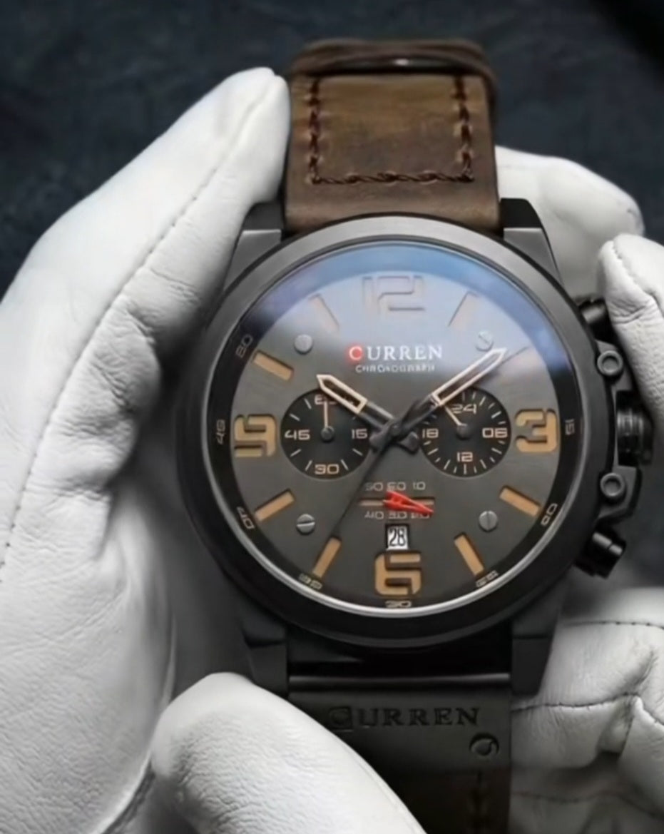 Curren 8314 Linha Vanguard – Presença Esportiva com Elegância Moderna/ pulseira couro, quartzo
