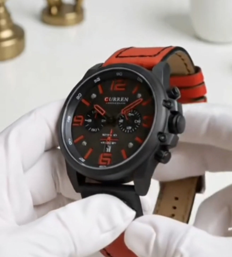 Curren 8314 Linha Vanguard – Presença Esportiva com Elegância Moderna/ pulseira couro, quartzo