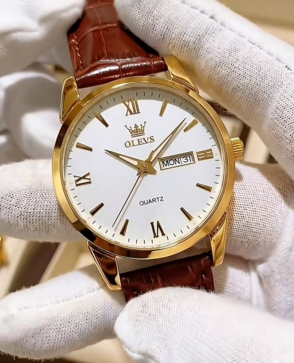 Linha Heritage – Elegância que Define Presença OLEVS 6898 -Relógio de quartzo impermeável, pulseira de couro