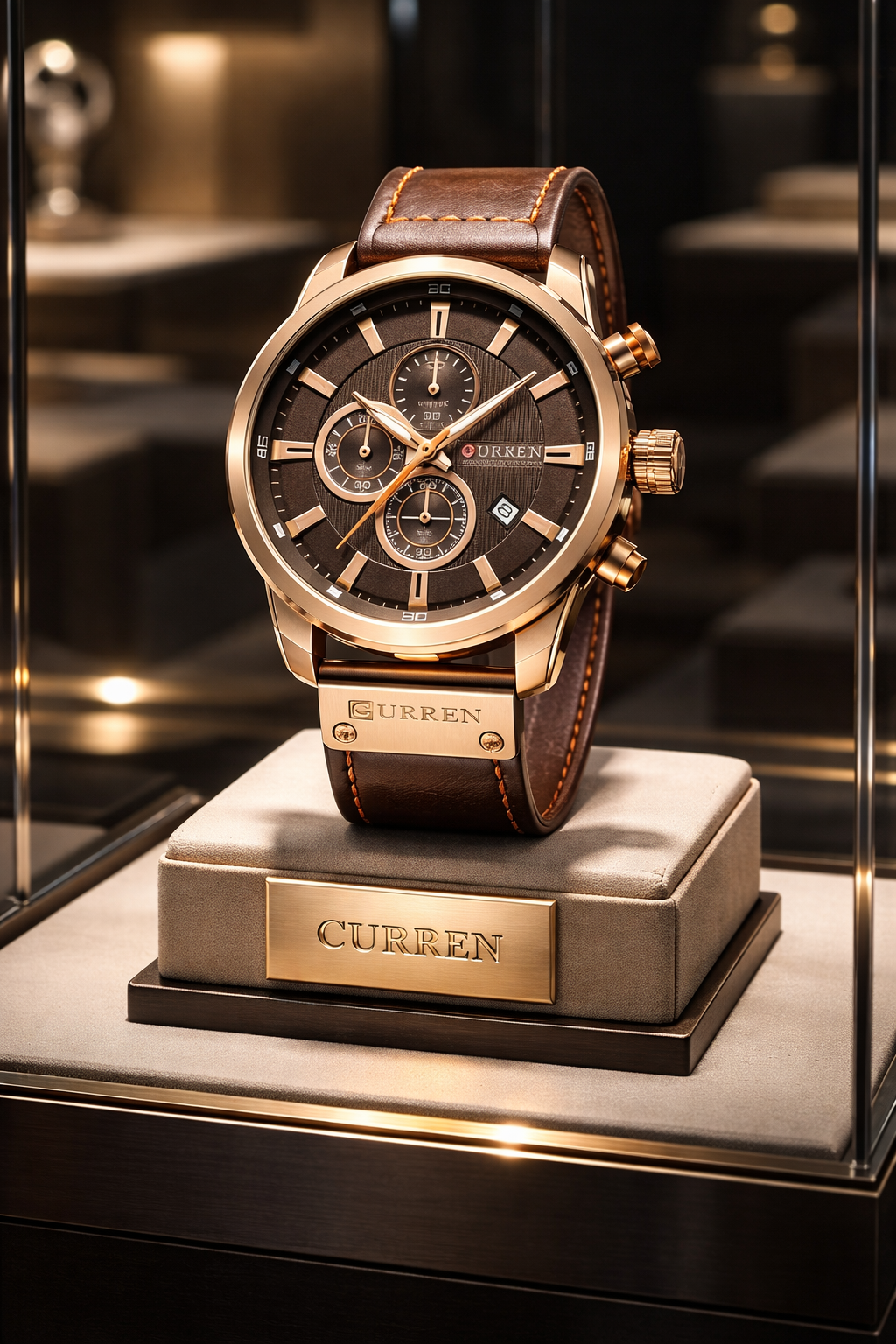 Relógio Curren Masculino Premium com couro marrom – Presença que se Respeita