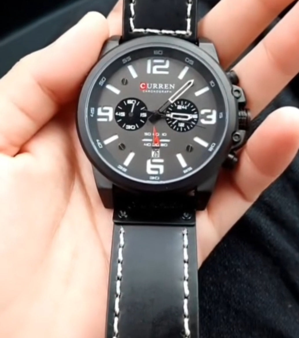 Curren 8314 Linha Vanguard – Presença Esportiva com Elegância Moderna/ pulseira couro, quartzo