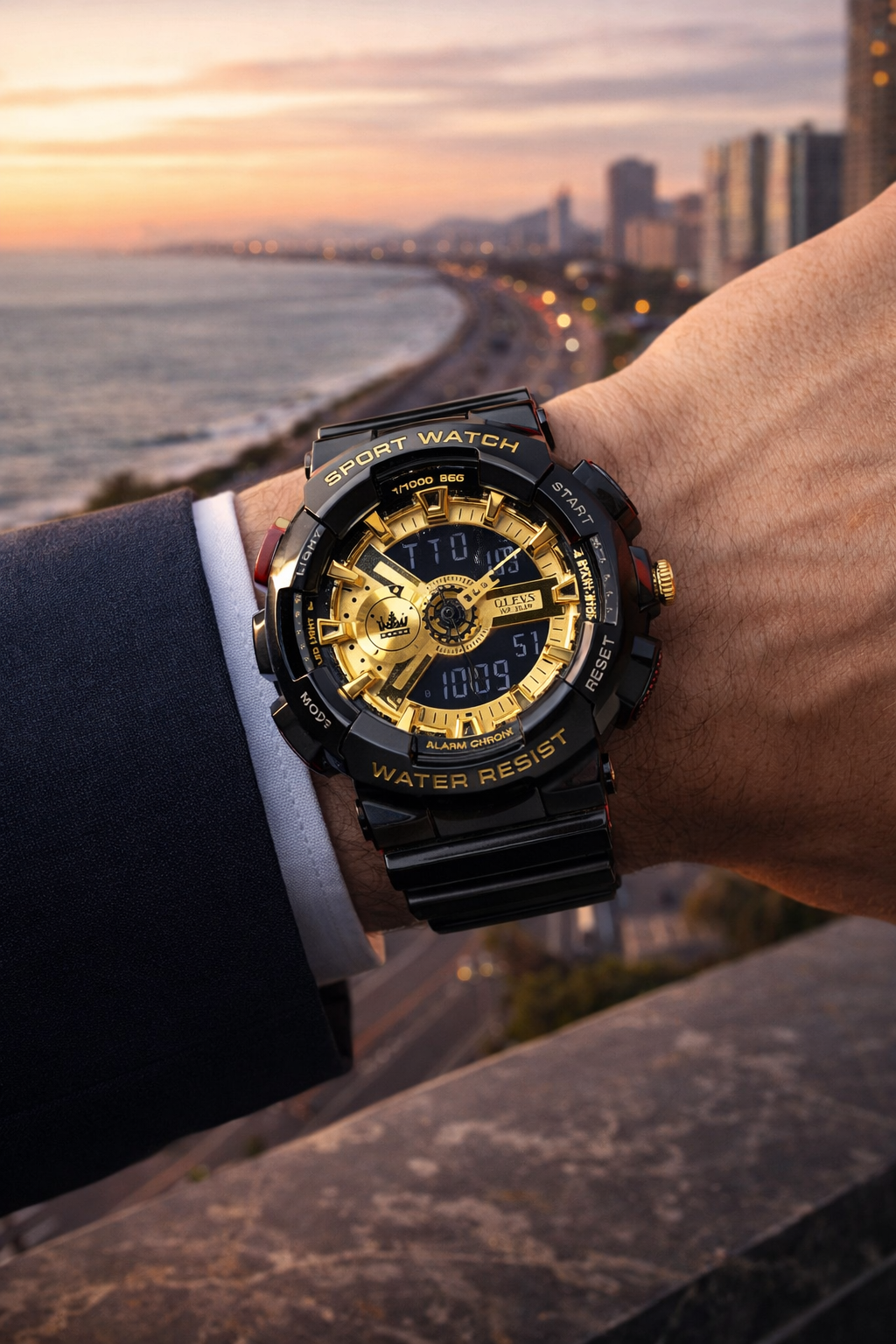 Relógio Olevs maculino preto e dourado
Potência esportiva com presença marcante e identidade moderna