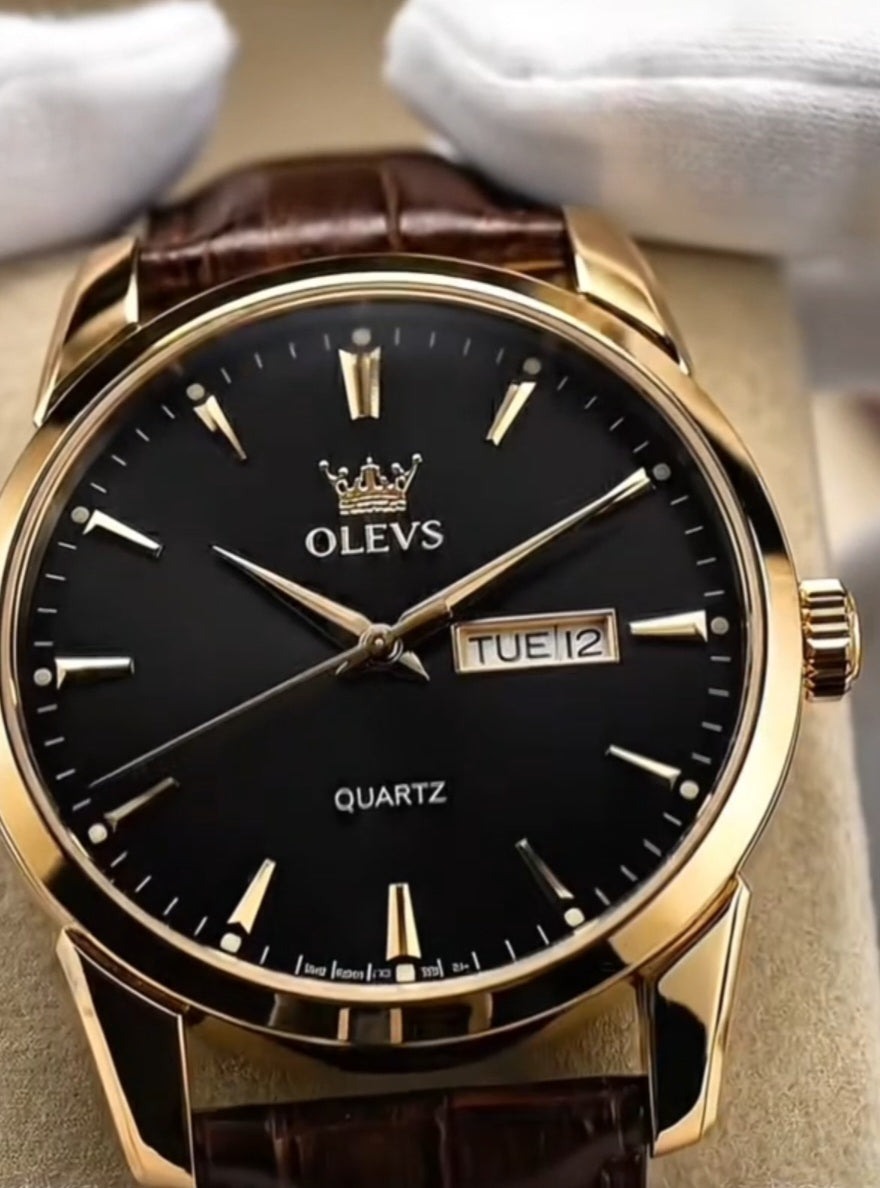 Linha Heritage – Elegância que Define Presença OLEVS 6898 -Relógio de quartzo impermeável, pulseira de couro