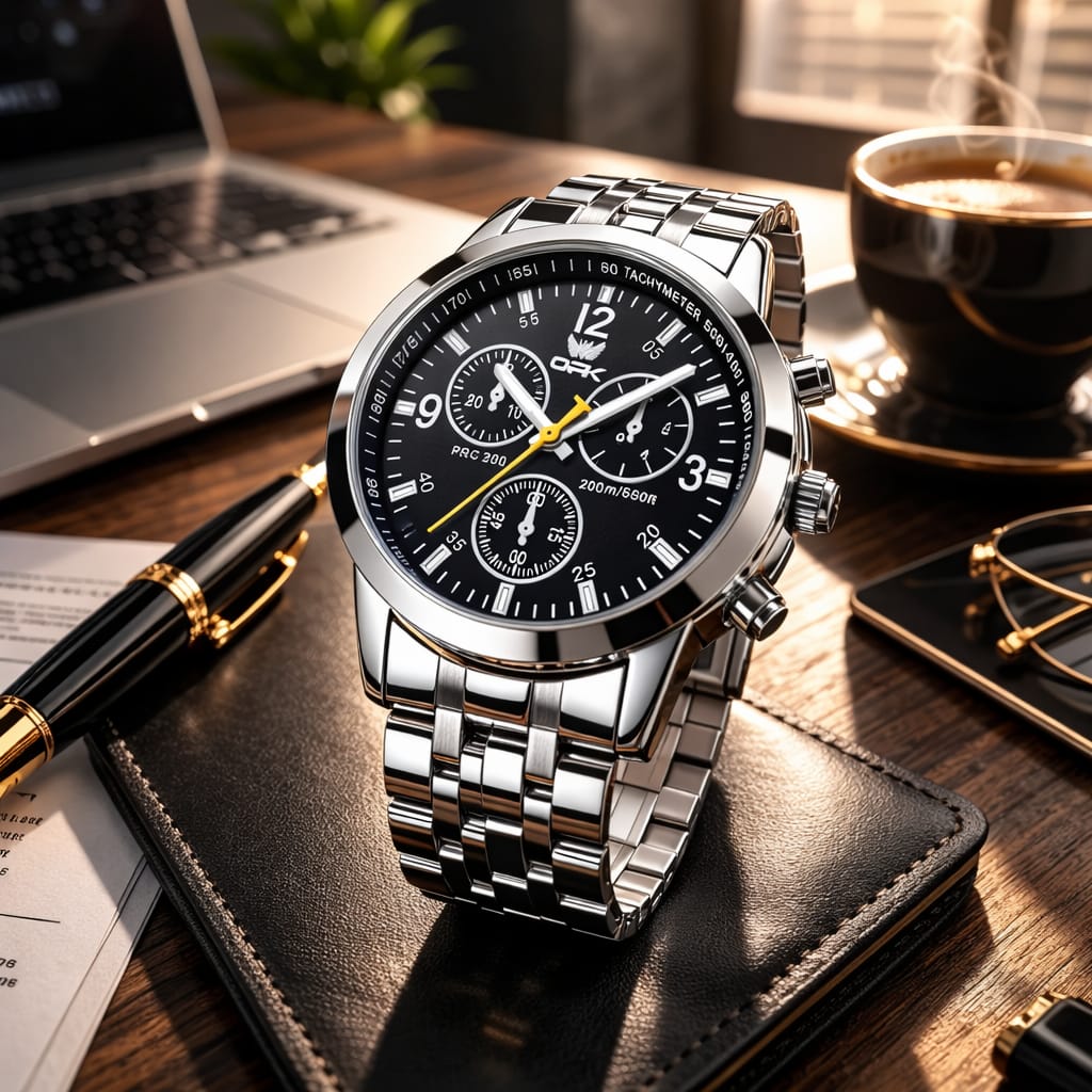 Relógio Masculino Cronógrafo em Aço Inoxidável – Sofisticação e Performance