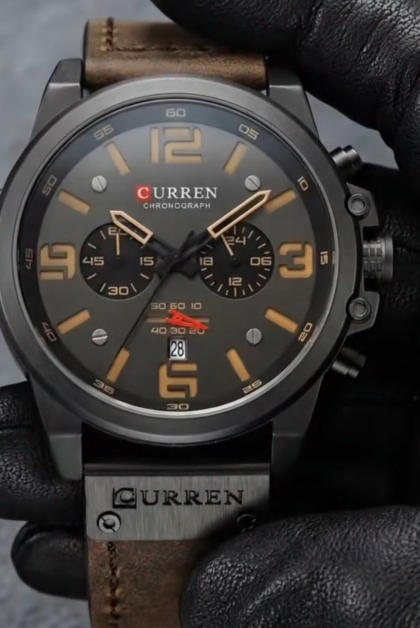 Curren 8314 Linha Vanguard – Presença Esportiva com Elegância Moderna/ pulseira couro, quartzo