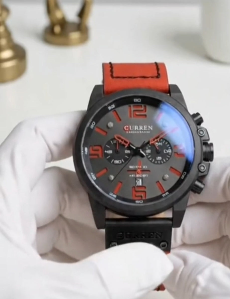 Curren 8314 Linha Vanguard – Presença Esportiva com Elegância Moderna/ pulseira couro, quartzo