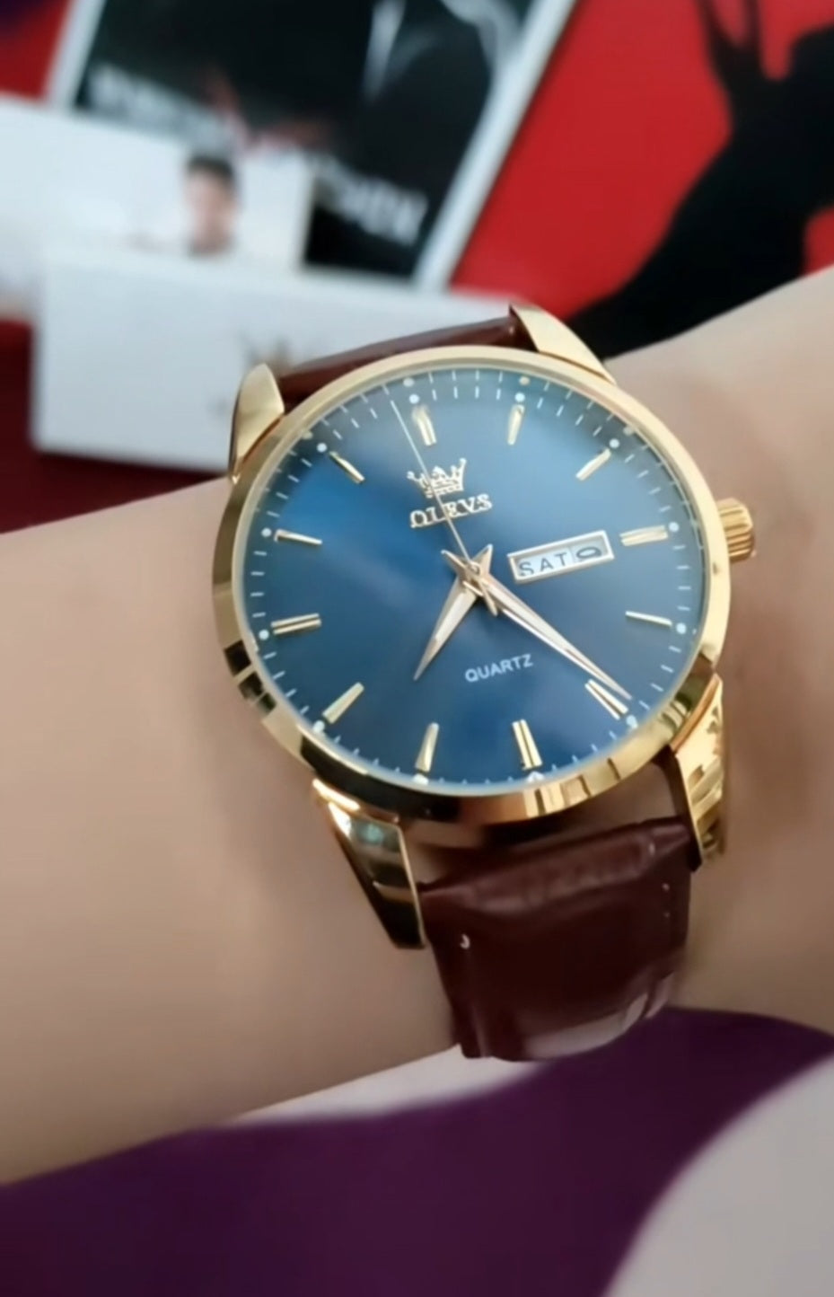 Linha Heritage – Elegância que Define Presença OLEVS 6898 -Relógio de quartzo impermeável, pulseira de couro
