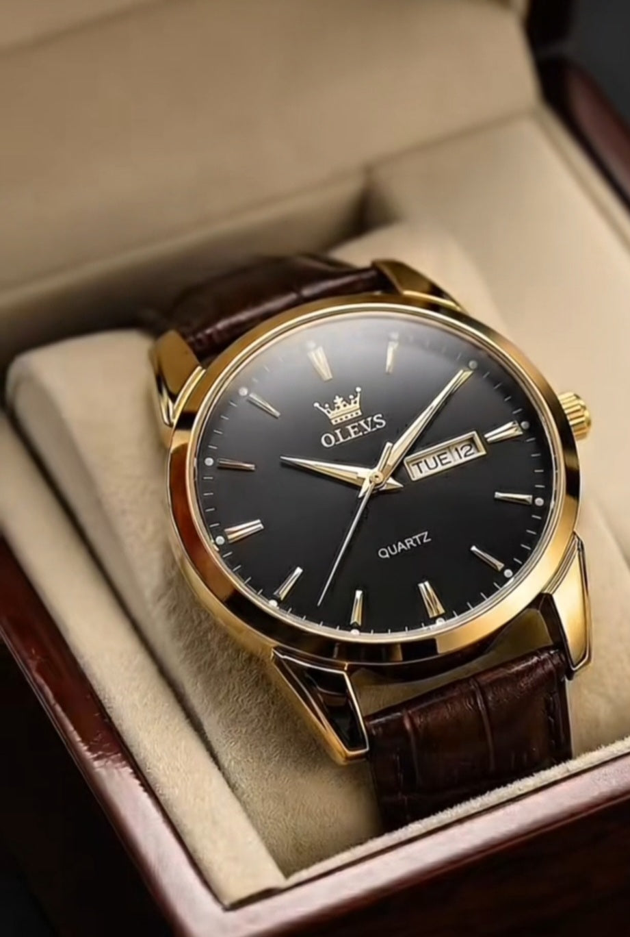 Linha Heritage – Elegância que Define Presença OLEVS 6898 -Relógio de quartzo impermeável, pulseira de couro