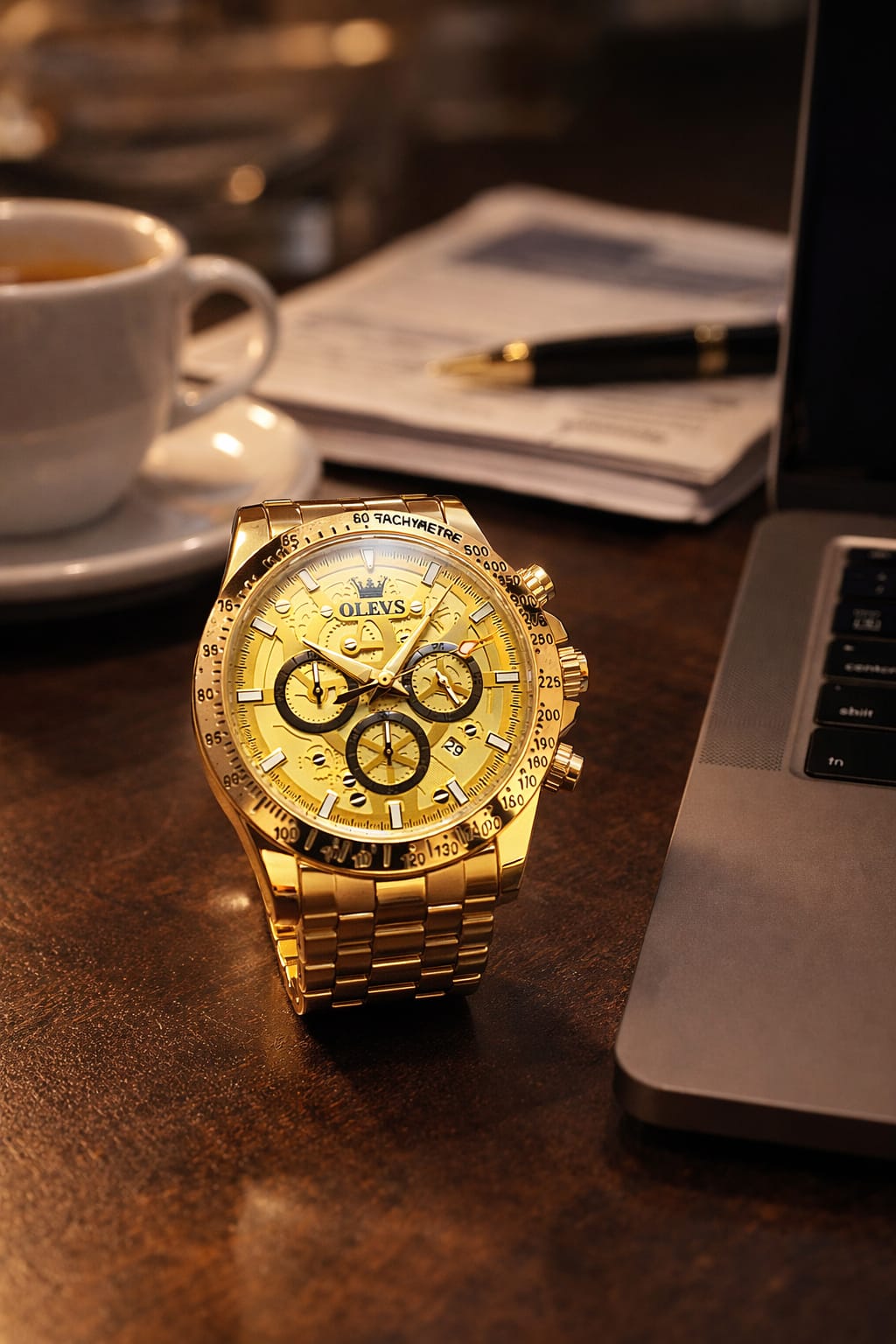 Relógio Masculino Cronógrafo Dourado – Luxo, Imponência e Alta Performance