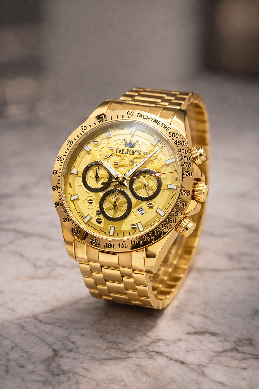 Relógio Masculino Cronógrafo Dourado – Luxo, Imponência e Alta Performance